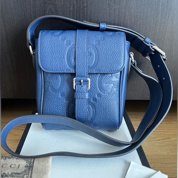 💯%Authentic! Brand new! Gucci JUMBO GG SMALL MESSENGER Crossbody Bag Royal Blue - Picture 2 of 13